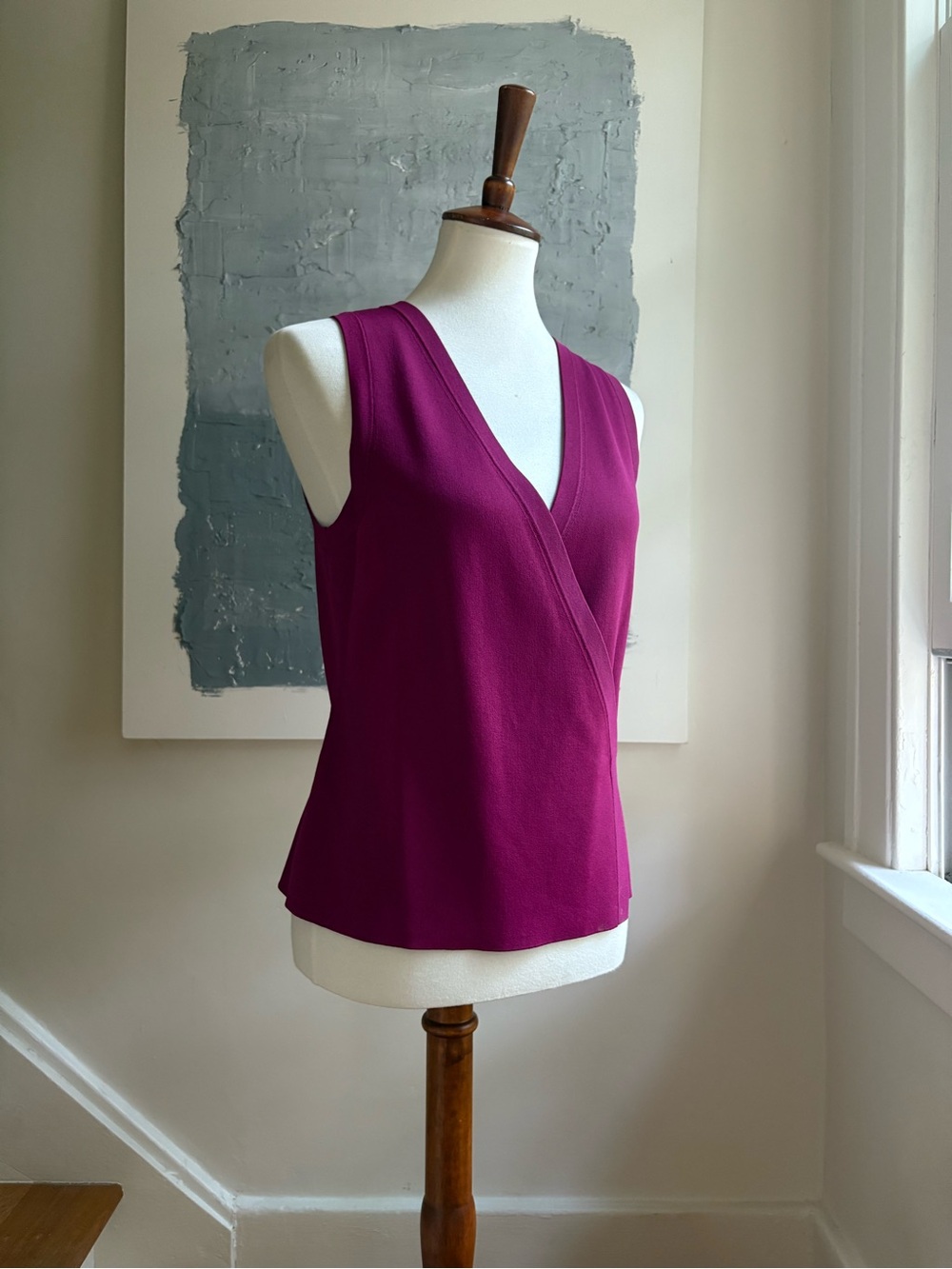 Theory Lustrate Sleeveless Wrap-Style Top in Deep Magenta SZ S